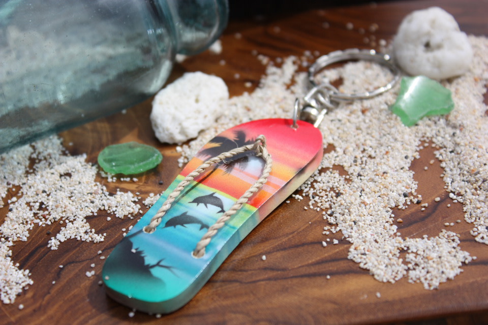 Keychain Slipper w/ Dolphin and Palm Trees #4 - Hawaiian Style Keychain Slipper w/ Dolphin and Palm Trees #4 - Hawaiian Style